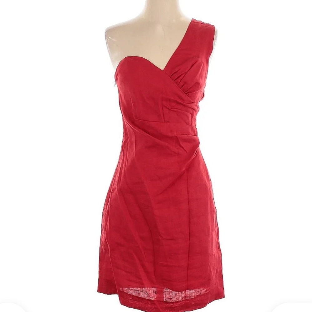 Red Asymmetrical Ruched Cocktail Dress